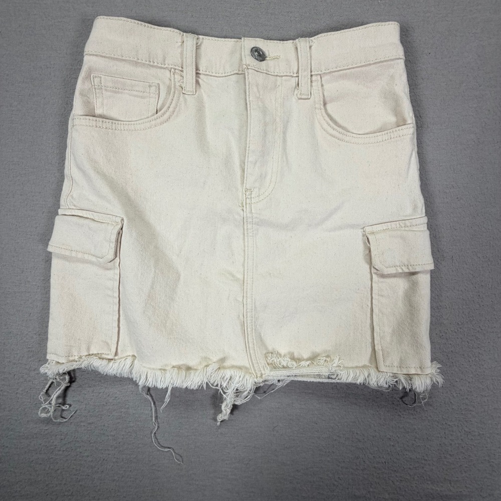 Hudson Cargo Skirt Women 25 Ecru Excellent‎ Raw Hem Denim Mini